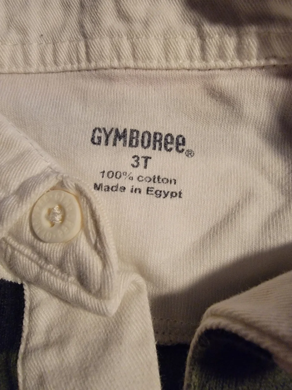 Gymboree White Rugby Polo with Navy, Orange & Olive Stripes
